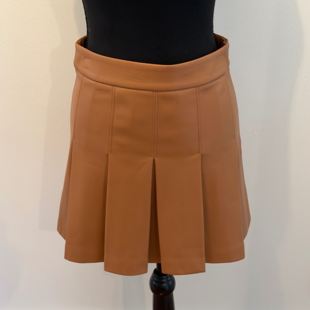 Susana Monaco Faux Leather Vest and Pleated Mini Skirt Set Tan Brown Womens S - Picture 11 of 13